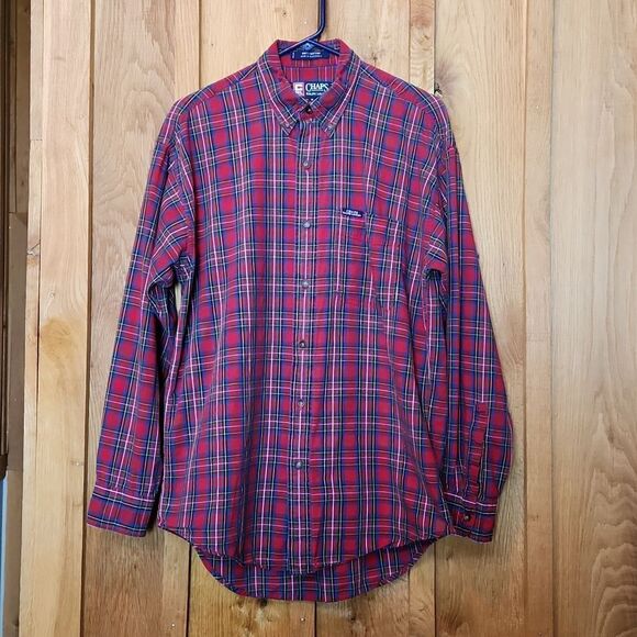 Ralph Lauren Chaps Long Sleeve Button Down Shirt, Medium, Red Green Plaid - Picture 1 of 8